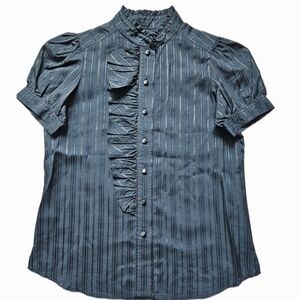 Marc Jacobs Blue Striped Ruffle Blouse
